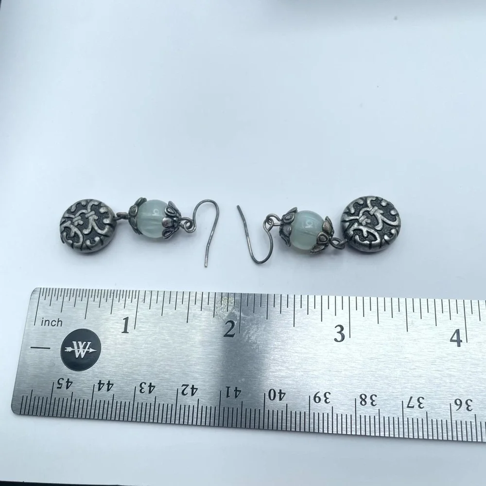 Articulated Silver-Tone Oxidized Metal Cool Waters Glass Beads Dangle Earrings